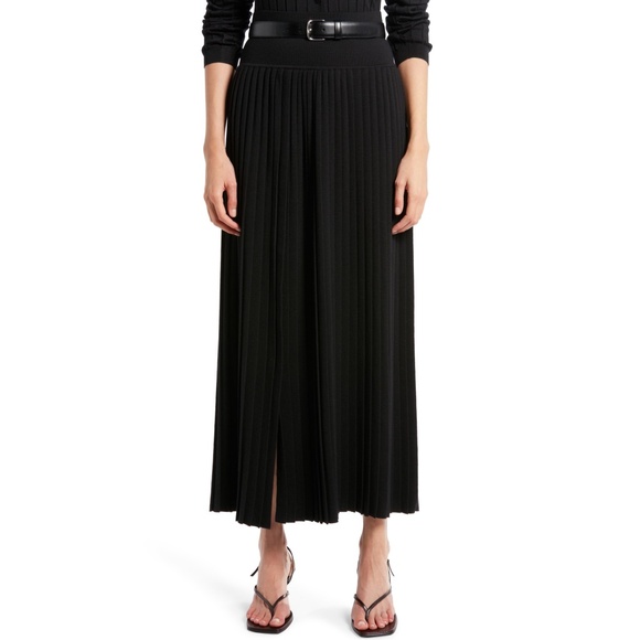 THE ROW Coraline Wool & Silk Knit Pleated Skirt in Black Size Large L - Picture 2 of 5
